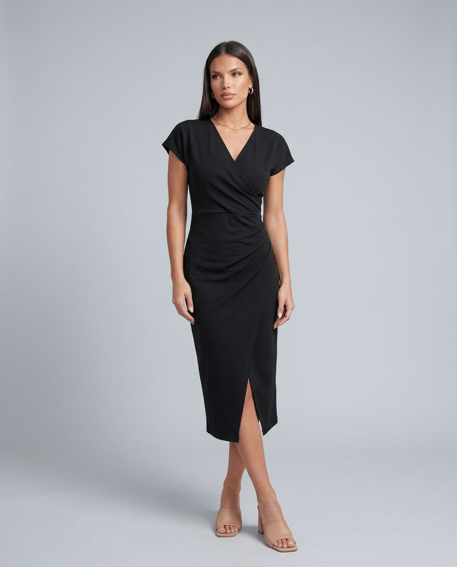 Draped Wrap Midi Dress
