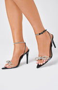 Black Embellished Stiletto Heels – Open Toe Evening Shoe | Meave & Ivy