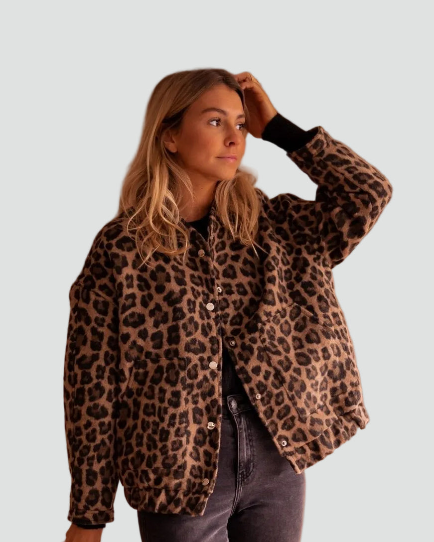 Brown Leopard Print Bomber Jacket – Relaxed Everyday Jacket
