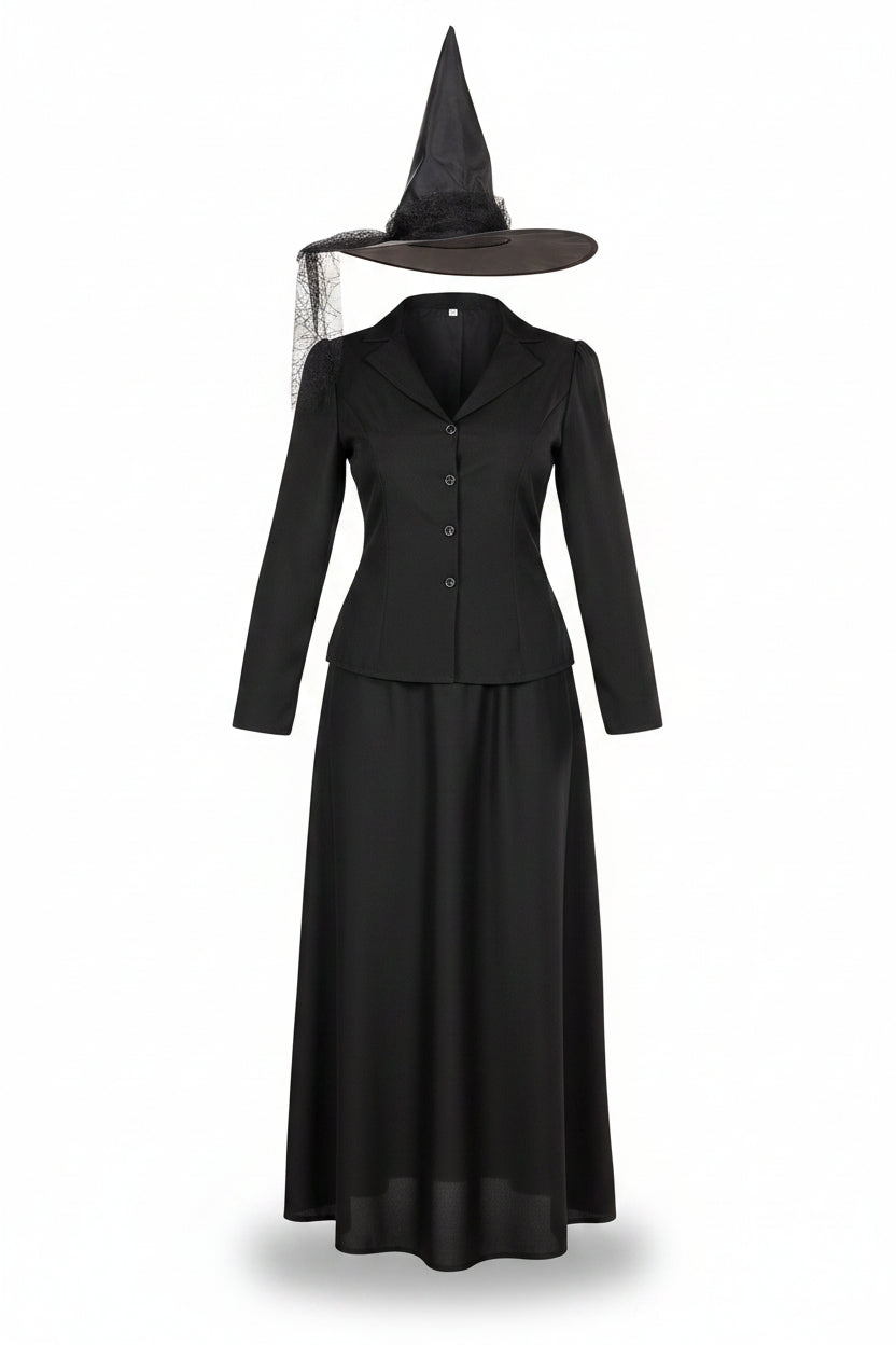 Women's Three-Piece Witch Costume – Fitted Jacket, Flared Skirt and Hat