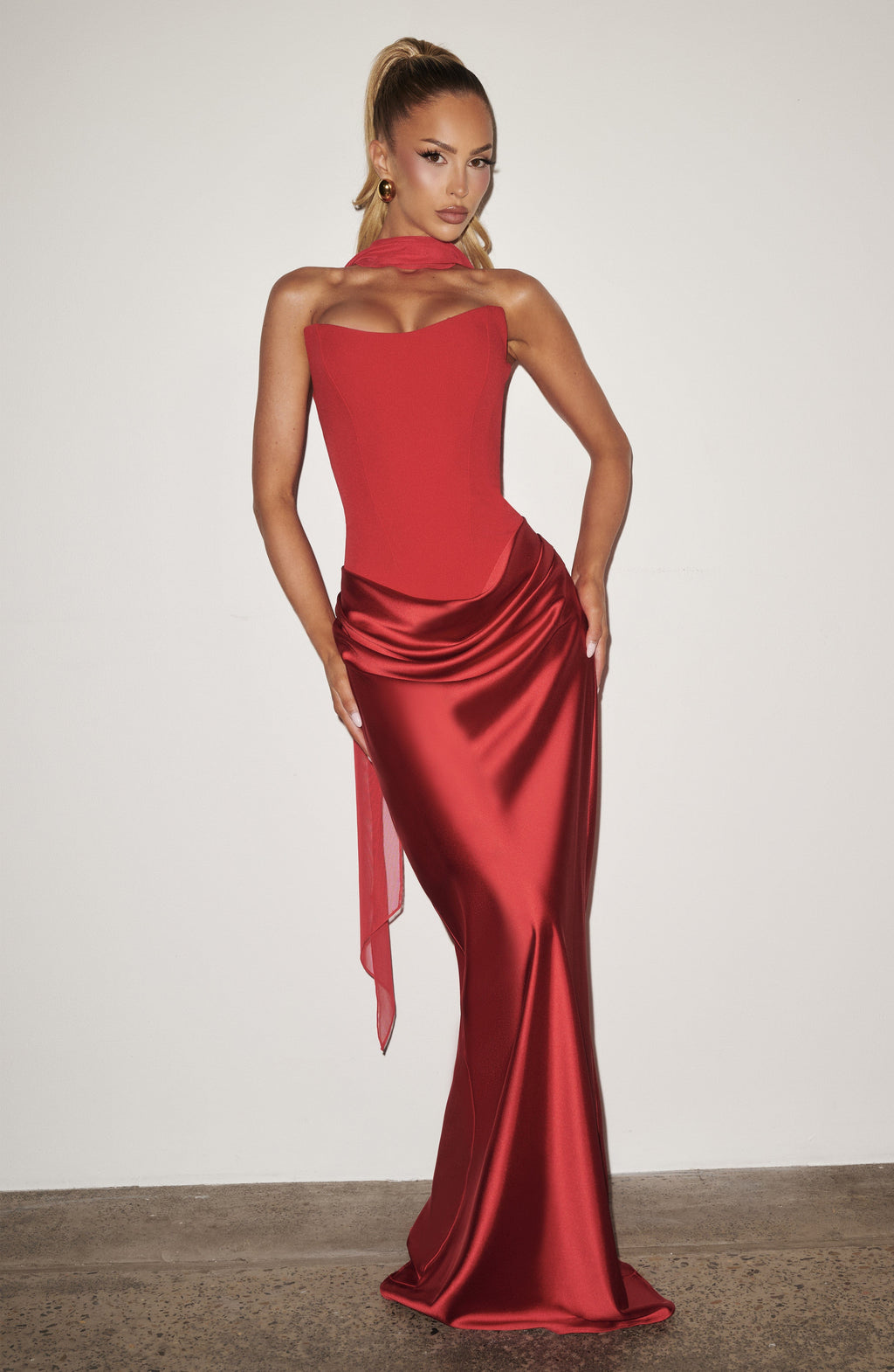 Red Knot Maxi Dress – Elegant Evening Gown | Meave & Ivy