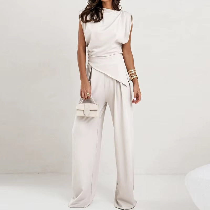 Elegant Two Piece Set with Asymmetric Draping – Women's Co-ord Suit