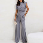 Elegant Two Piece Set with Asymmetric Draping – Women's Co-ord Suit