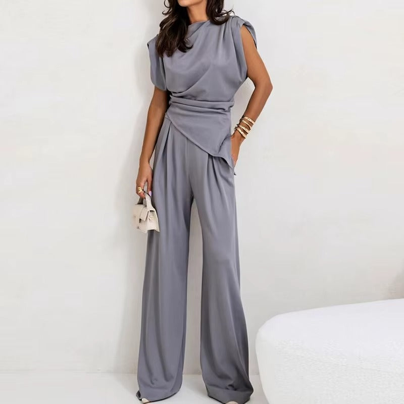 Elegant Two Piece Set with Asymmetric Draping – Women's Co-ord Suit