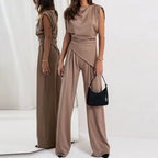 Elegant Two Piece Set with Asymmetric Draping – Women's Co-ord Suit