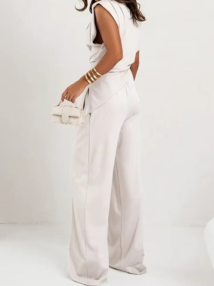 Elegant Two Piece Set with Asymmetric Draping – Women's Co-ord Suit