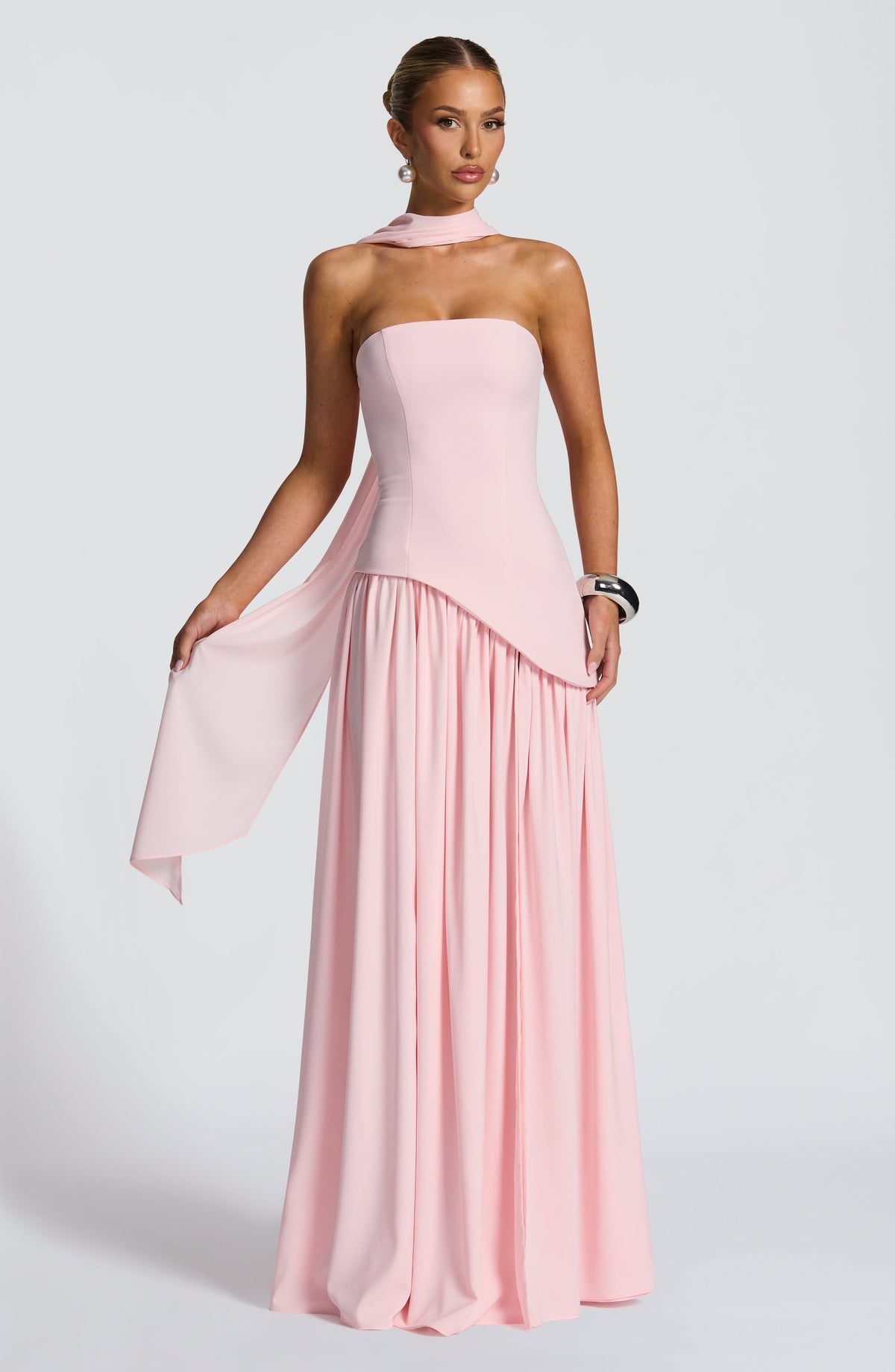 Blush Chiffon Maxi Dress – Elegant Occasion Evening Gown | Meave & Ivy