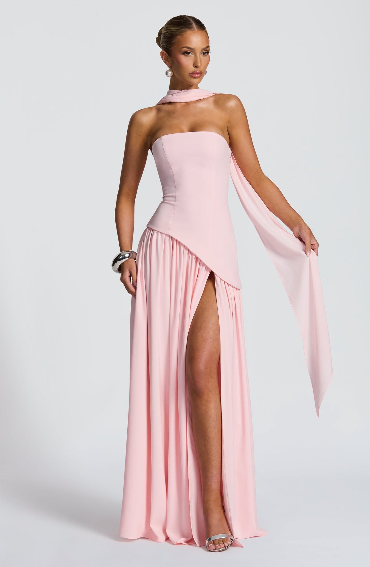 Blush Chiffon Maxi Dress – Elegant Occasion Evening Gown | Meave & Ivy