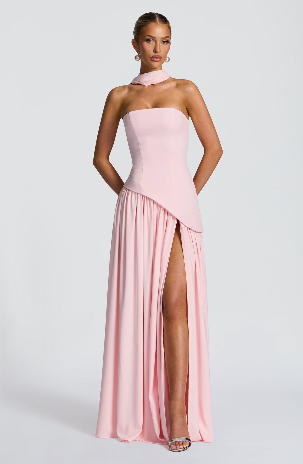 Blush Chiffon Maxi Dress – Elegant Occasion Evening Gown | Meave & Ivy