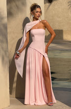 Blush Chiffon Maxi Dress – Elegant Occasion Evening Gown | Meave & Ivy