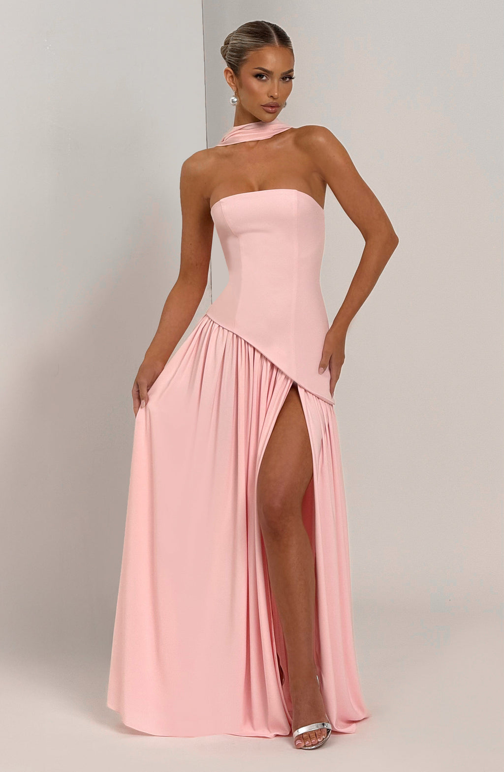 Blush Chiffon Maxi Dress – Elegant Occasion Evening Gown | Meave & Ivy
