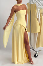 Lemon Yellow Chiffon Maxi Dress – Elegant Summer Evening Gown | Meave & Ivy