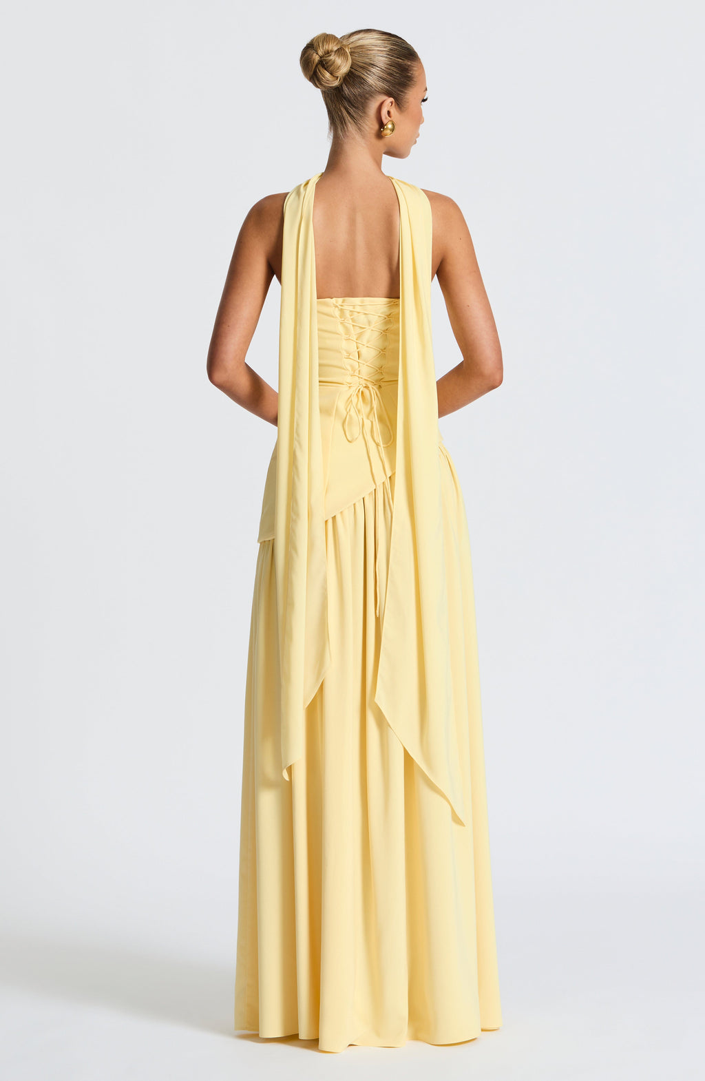 Strapless Pastel Yellow Maxi Dress with High Split – Asymmetric Summer Dress