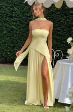 Lemon Yellow Chiffon Maxi Dress – Elegant Summer Evening Gown | Meave & Ivy