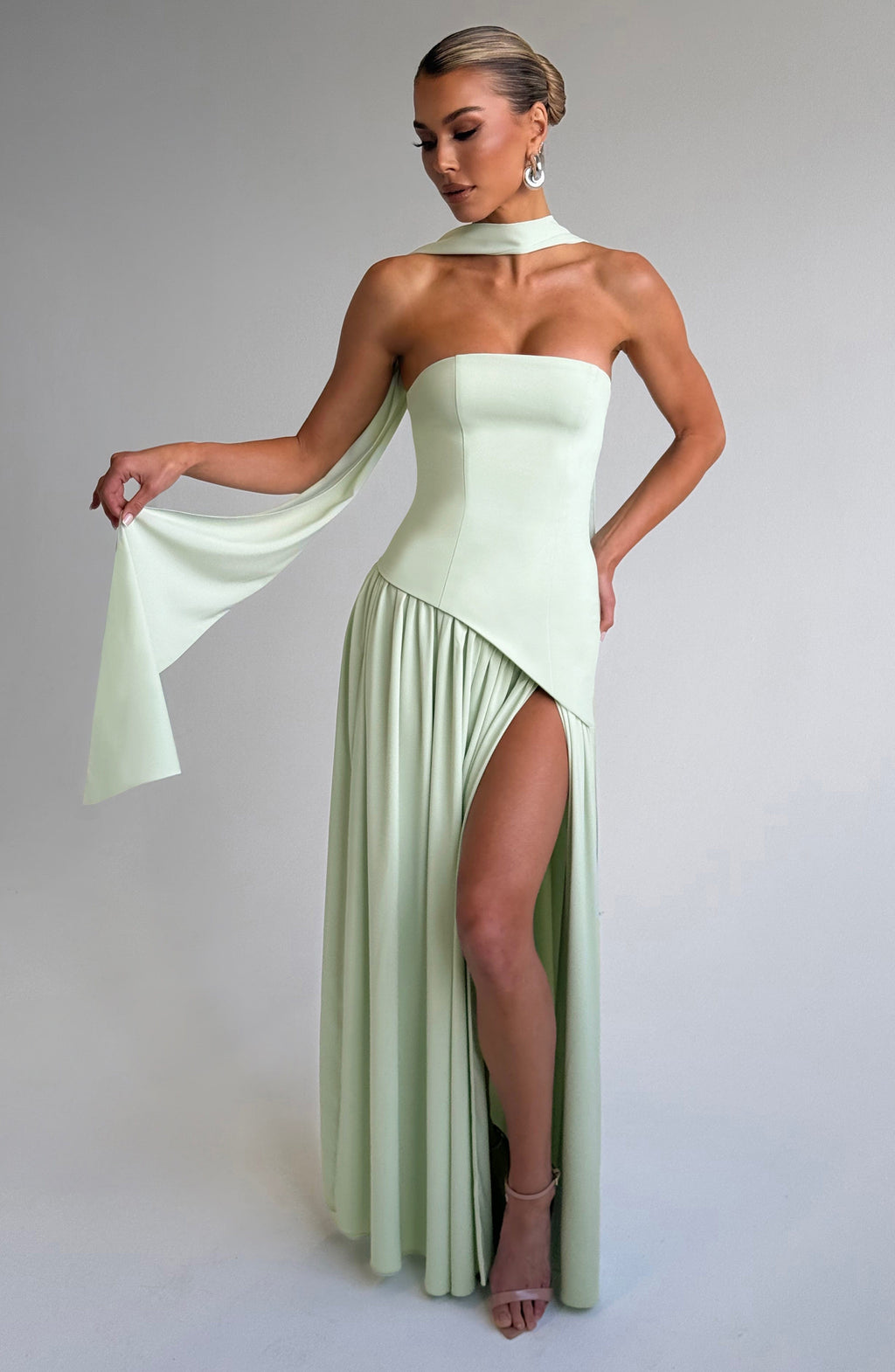 Mint Green Chiffon Maxi Dress – Elegant Summer Evening Gown | Meave & Ivy