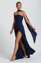 Navy Blue Chiffon Maxi Dress – Elegant Evening Gown | Meave & Ivy