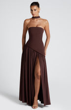 Plum Brown Chiffon Maxi Dress – Elegant Evening Gown | Meave & Ivy