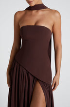 Plum Brown Chiffon Maxi Dress – Elegant Evening Gown | Meave & Ivy
