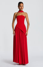 Red Chiffon Maxi Dress – Bold Statement Evening Gown | Meave & Ivy