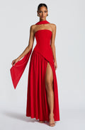 Red Chiffon Maxi Dress – Bold Statement Evening Gown | Meave & Ivy