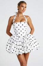Black Polka Dot Puffball Mini Dress – Cute Party Dress | Meave & Ivy