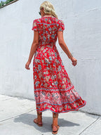 Red Bohemian V-Neck Maxi Dress – Women's Boho Summer Beach & Holiday Dress | Meave & Ivy