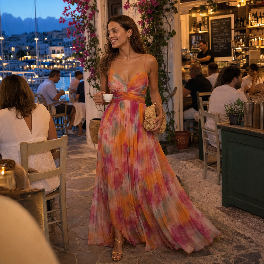 Watercolour Floral V-Neck Maxi Dress with Open Back