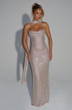 Nude One-Shoulder Maxi Dress – Goddess Evening Gown | Meave & Ivy