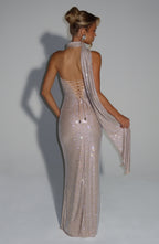 Nude One-Shoulder Maxi Dress – Goddess Evening Gown | Meave & Ivy