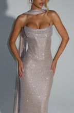 Nude One-Shoulder Maxi Dress – Goddess Evening Gown | Meave & Ivy