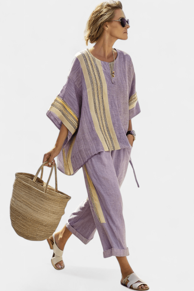 Women's Printed Asymmetric Tunic Top and Wide Leg Trouser Set