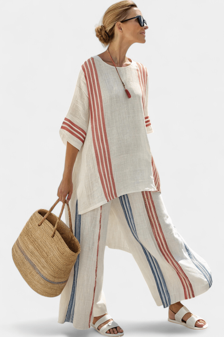 Women's Printed Asymmetric Tunic Top and Wide Leg Trouser Set