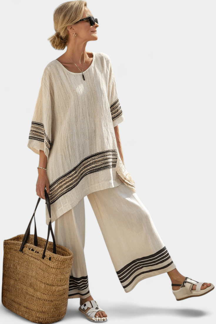 Women's Printed Asymmetric Tunic Top and Wide Leg Trouser Set