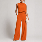 Women's High Neck Wide Leg Jumpsuit with Pockets