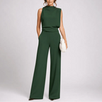 Women's High Neck Wide Leg Jumpsuit with Pockets