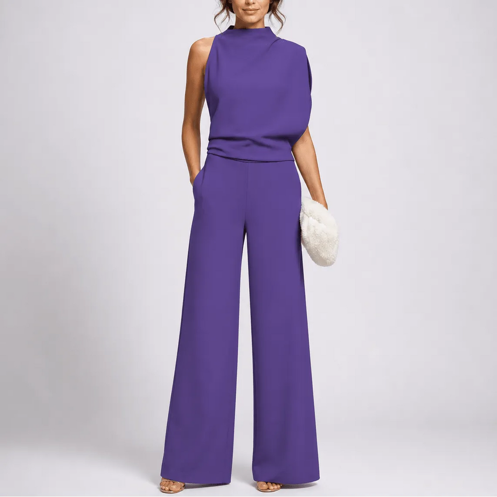 Women's High Neck Wide Leg Jumpsuit with Pockets