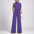 Women's High Neck Wide Leg Jumpsuit with Pockets