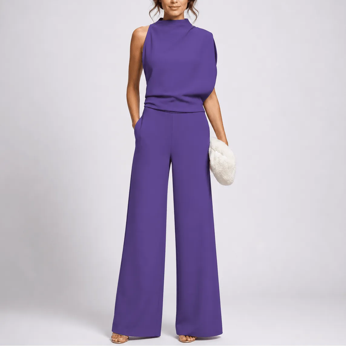 Women's High Neck Wide Leg Jumpsuit with Pockets