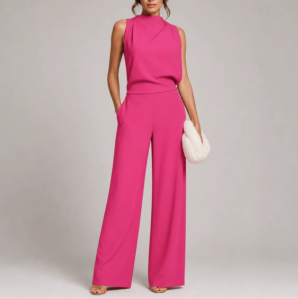 Women's High Neck Wide Leg Jumpsuit with Pockets
