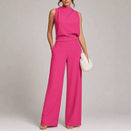 Women's High Neck Wide Leg Jumpsuit with Pockets