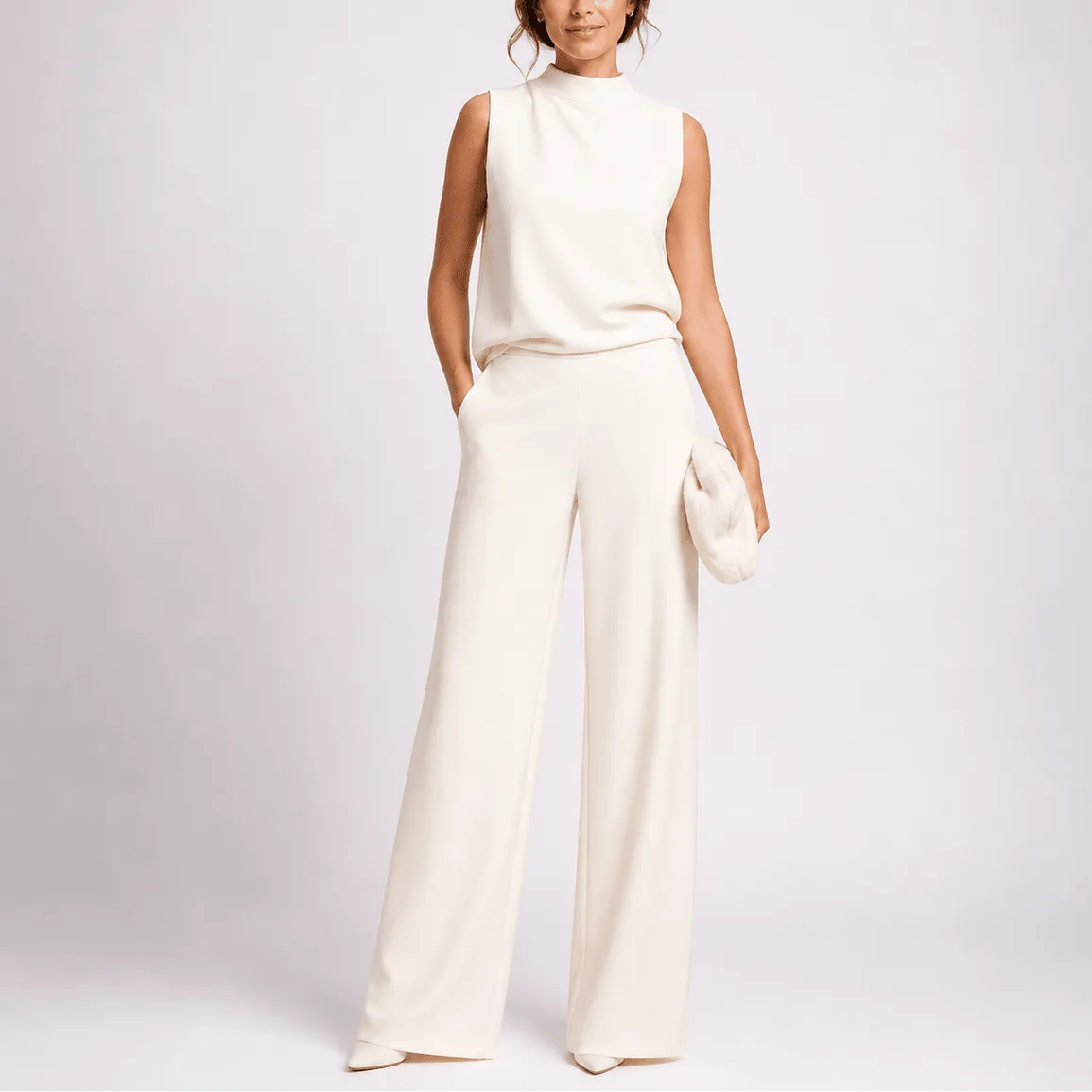 Women's High Neck Wide Leg Jumpsuit with Pockets