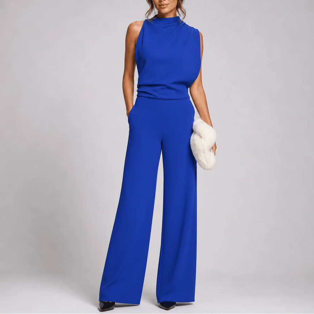 Women's High Neck Wide Leg Jumpsuit with Pockets