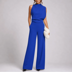 Women's High Neck Wide Leg Jumpsuit with Pockets