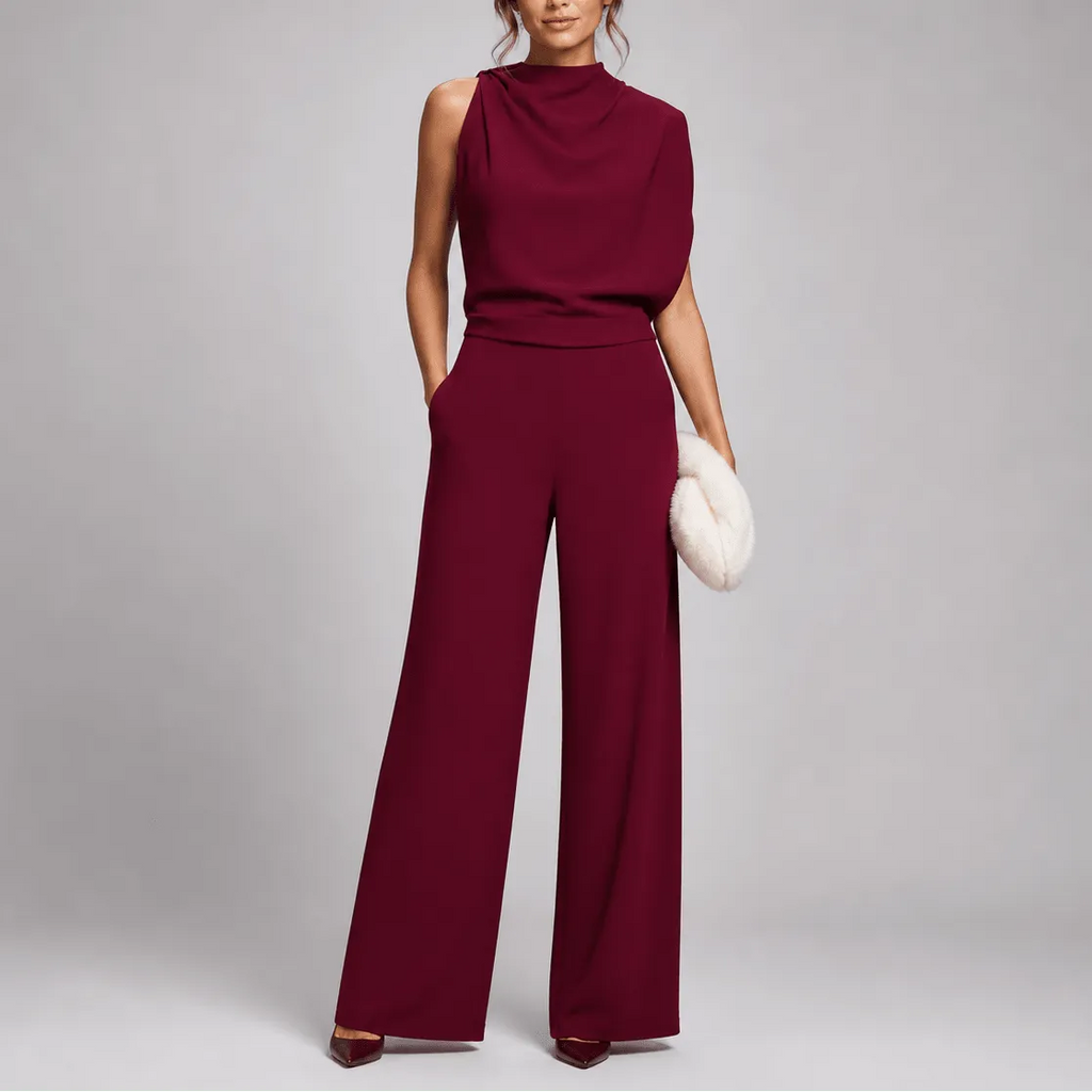 Women's High Neck Wide Leg Jumpsuit with Pockets