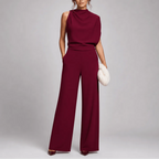 Women's High Neck Wide Leg Jumpsuit with Pockets