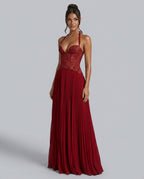 Sweetheart Lace Chiffon Pleated Maxi Dress