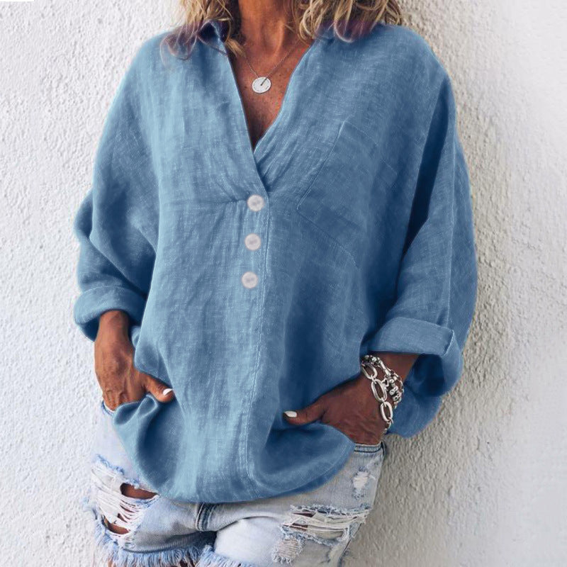 Women's Relaxed Button-Front Blouse – Lightweight Collared Long-Sleeve Top