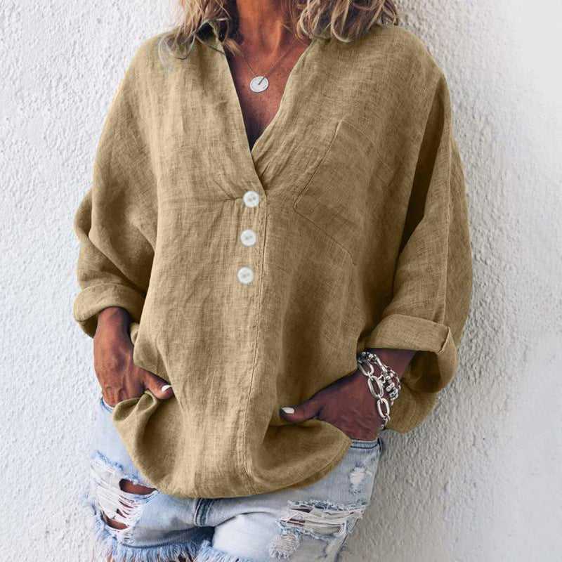 Women's Relaxed Button-Front Blouse – Lightweight Collared Long-Sleeve Top