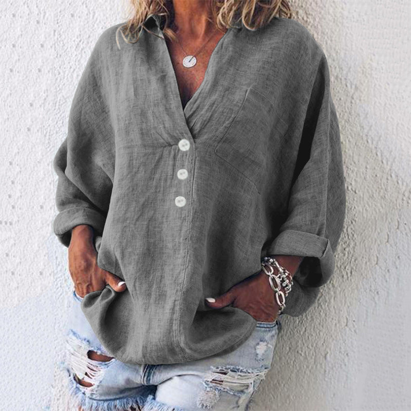 Women's Relaxed Button-Front Blouse – Lightweight Collared Long-Sleeve Top