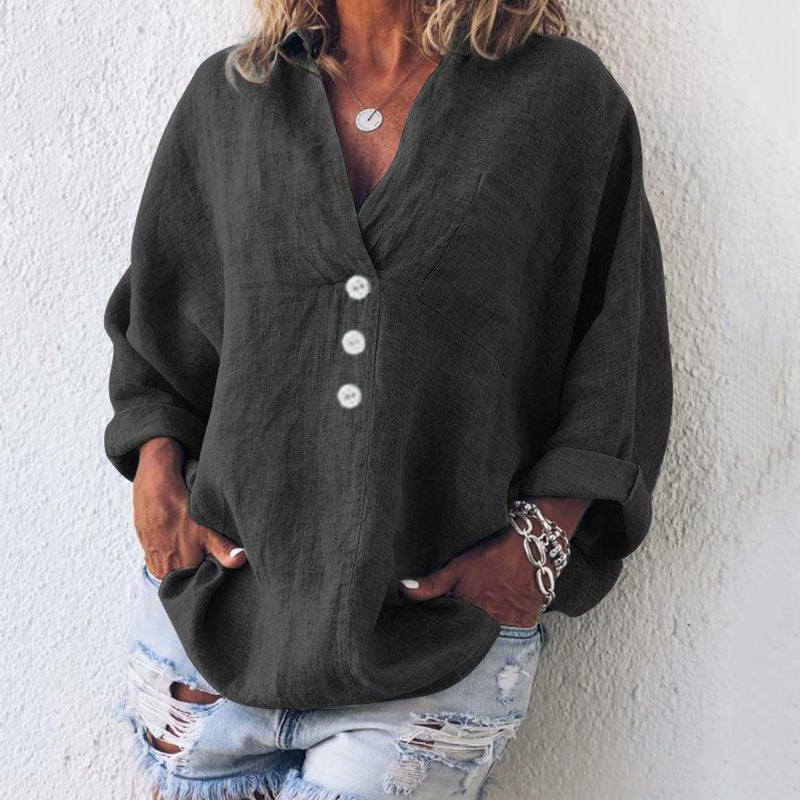 Women's Relaxed Button-Front Blouse – Lightweight Collared Long-Sleeve Top